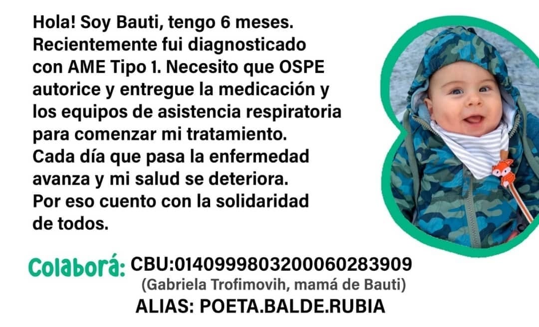Bauti tiene 6 meses y necesita una medicación que su obra social se la niega