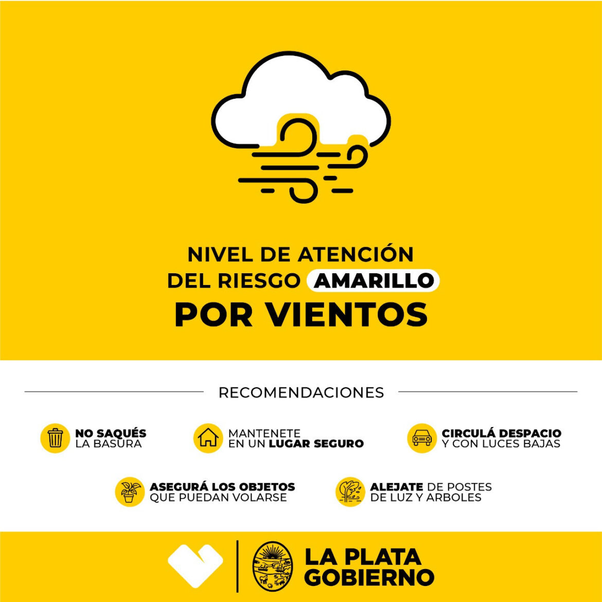 La Plata: Emiten el Nivel de Atención del Riesgo ‘Amarillo’ por ráfagas de viento
