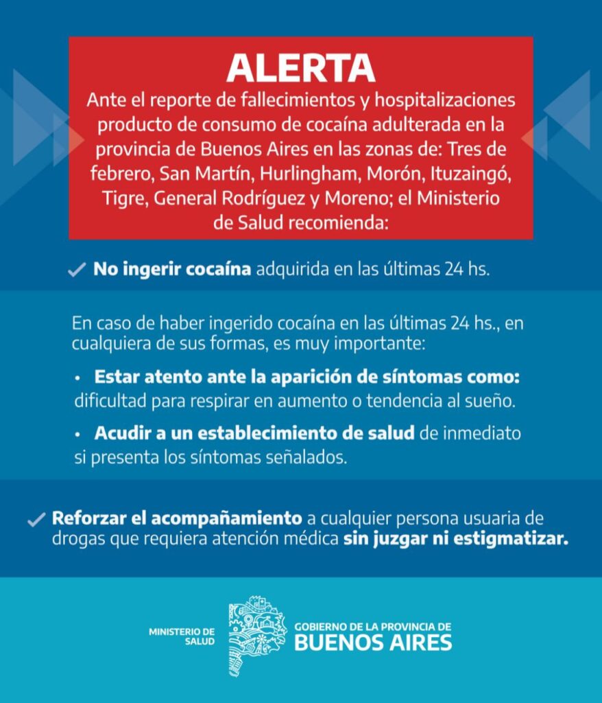 Recomendaciones del Ministerio de Salud de Nación ante alerta por consumo de cocaína adulterada