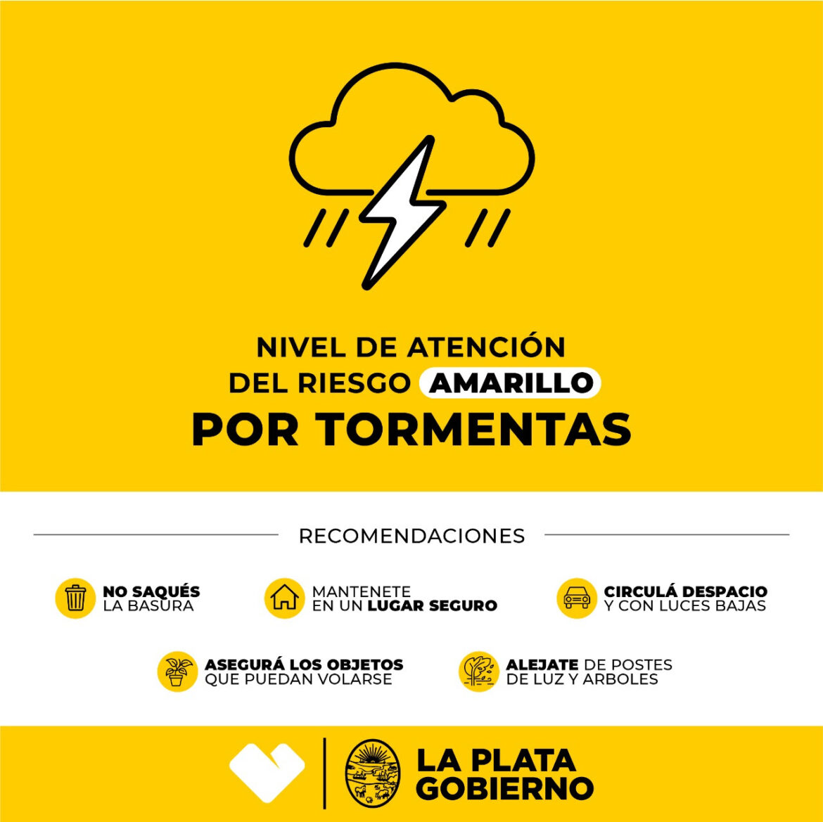 La Plata: Elevan el alerta a ‘Amarillo’ por tormentas de variada intensidad