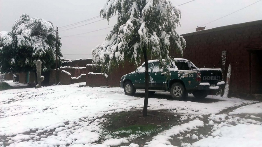 En pleno verano, el pueblo jujeño de Santa Catalina amaneció bajo un manto de nieve