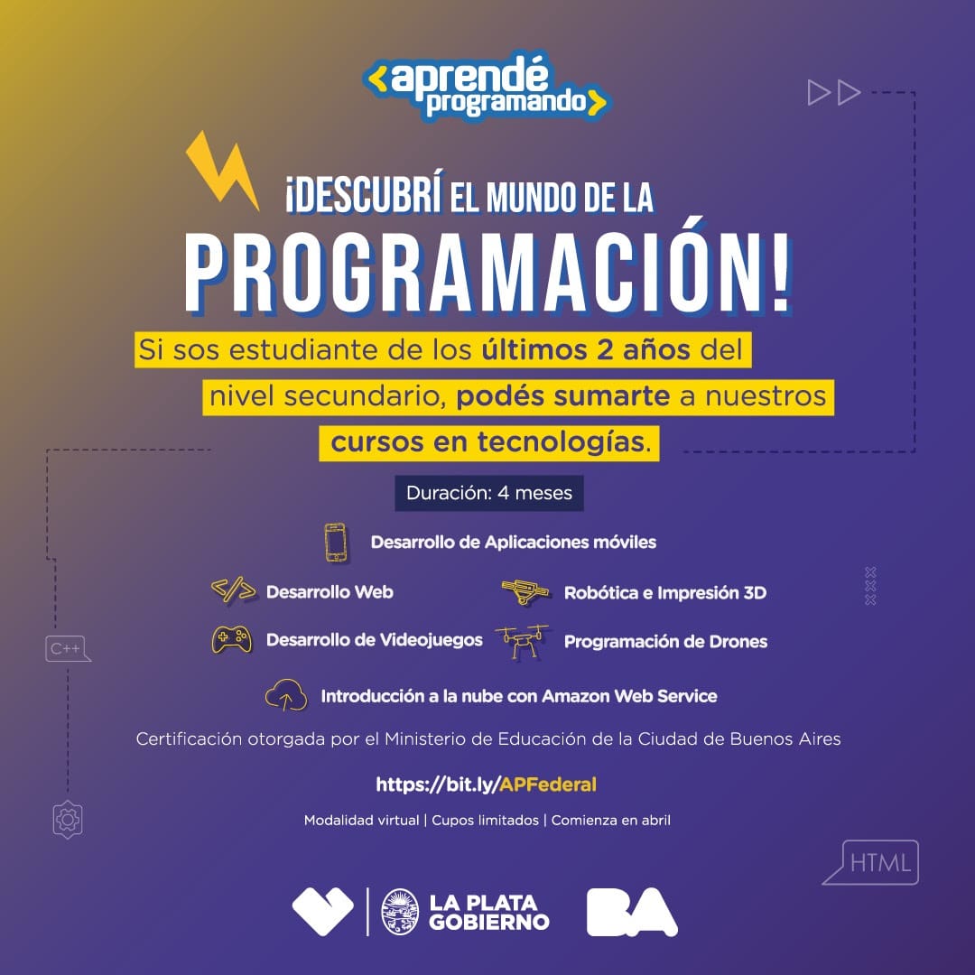 La Plata y CABA promueven cursos de programación para estudiantes avanzados de nivel secundario