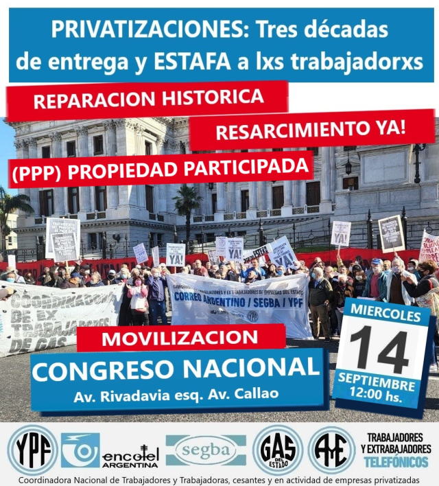 Trabajadores de empresas del Estado privatizadas movilizan al Congreso Nacional
