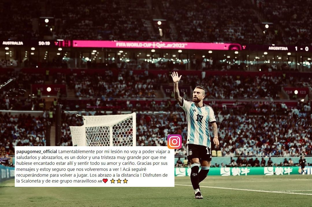 El «Papu» Gómez se bajó de amistosos ante Panamá y Curazao para recuperarse de lesión