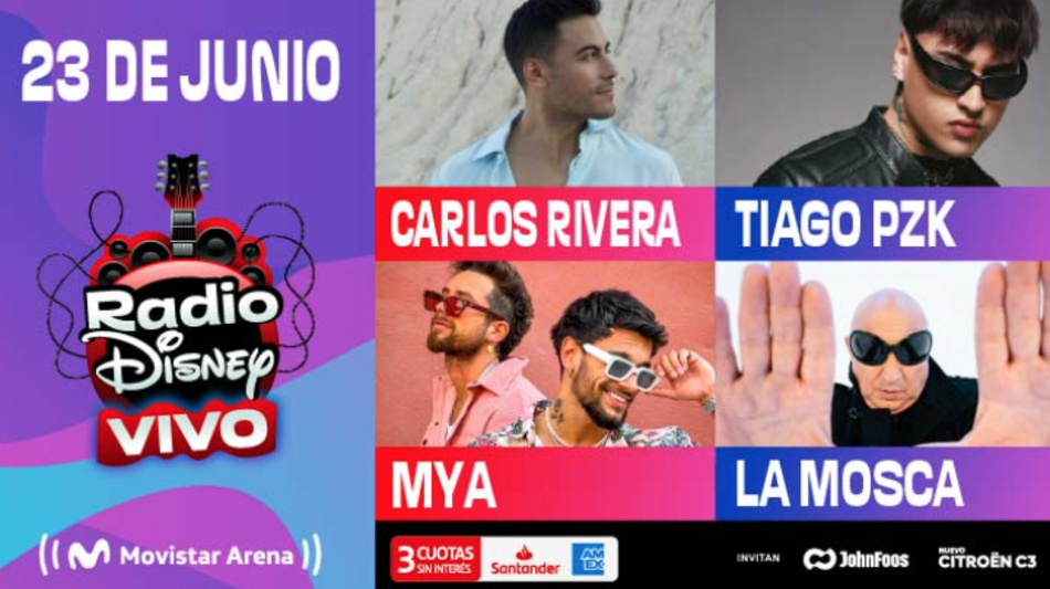 Carlos Rivera, Tiago PZK, MYA y La Mosca, en la nueva edición de Radio Disney Vivo