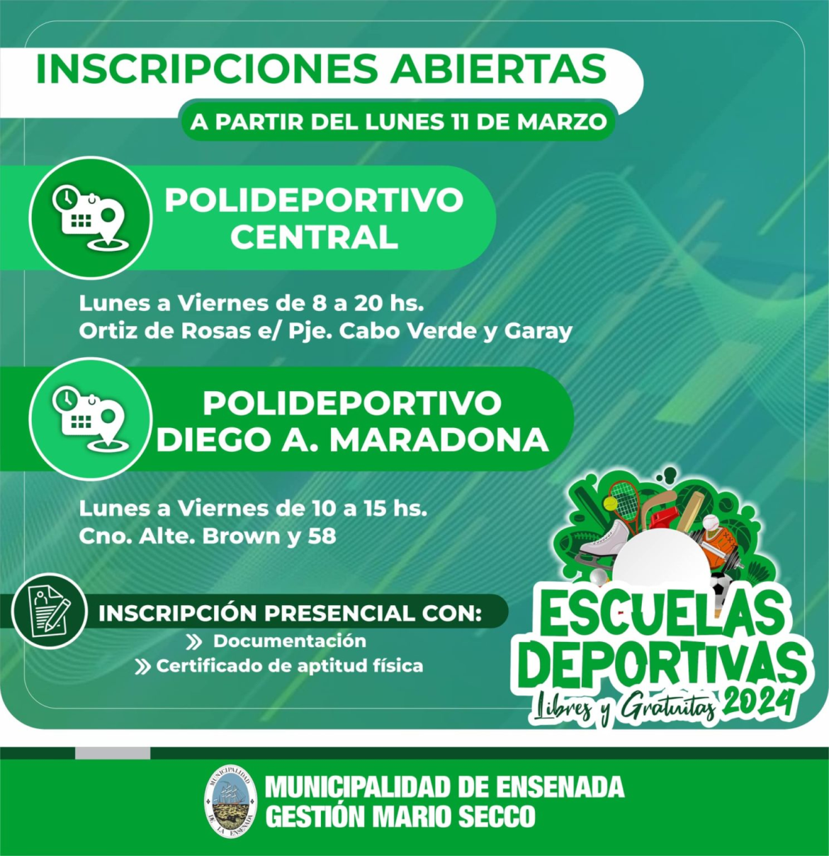 ENSENADA: INSCRIPCIÓN A ESCUELAS DEPORTIVAS