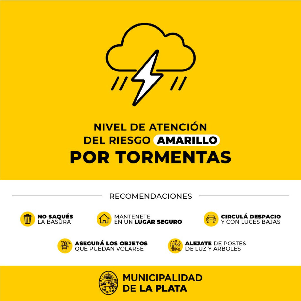 La Municipalidad estableció el nivel de alerta ‘amarillo’ por tormentas en La Plata