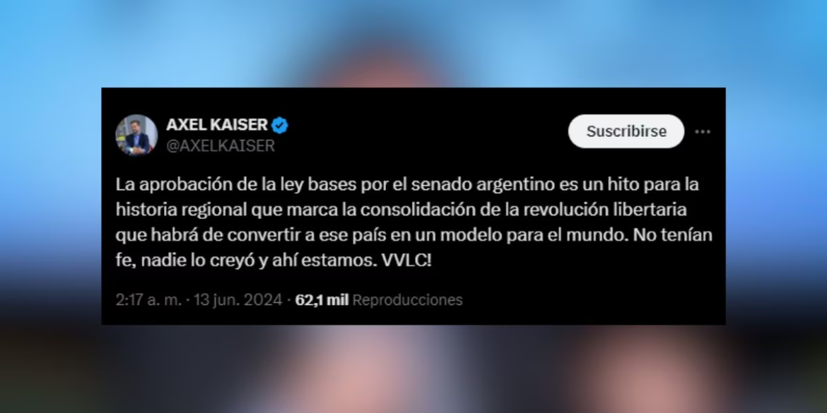 El presidente Javier Milei compartió en sus redes sociales un contundente mensaje, horas después de la aprobación de la Ley Bases en el Senado.