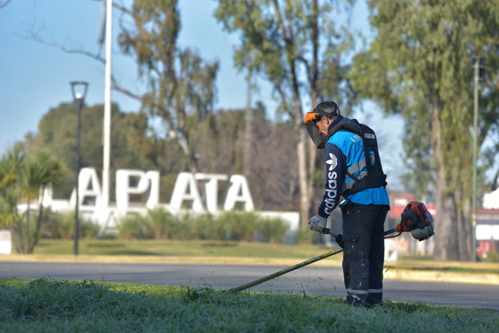 La Plata: Hidrogrúas, camiones y un mega operativo del Municipio para poner en valor la rotonda de ingreso a la ciudad