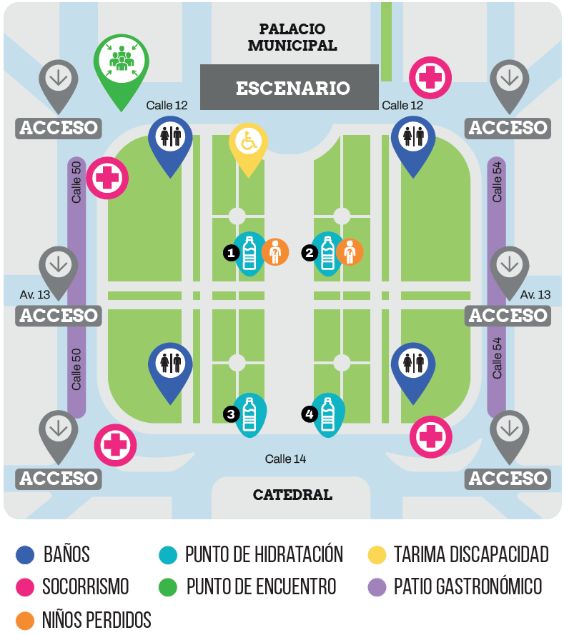 Montan un amplio operativo para promover seguridad, salud y limpieza en los festejos de Plaza Moreno